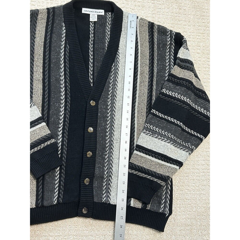Vintage Irvine Park Cardigan Sweater 3D Textured Stripe Black Gray Large Mens - Picture 6 of 9